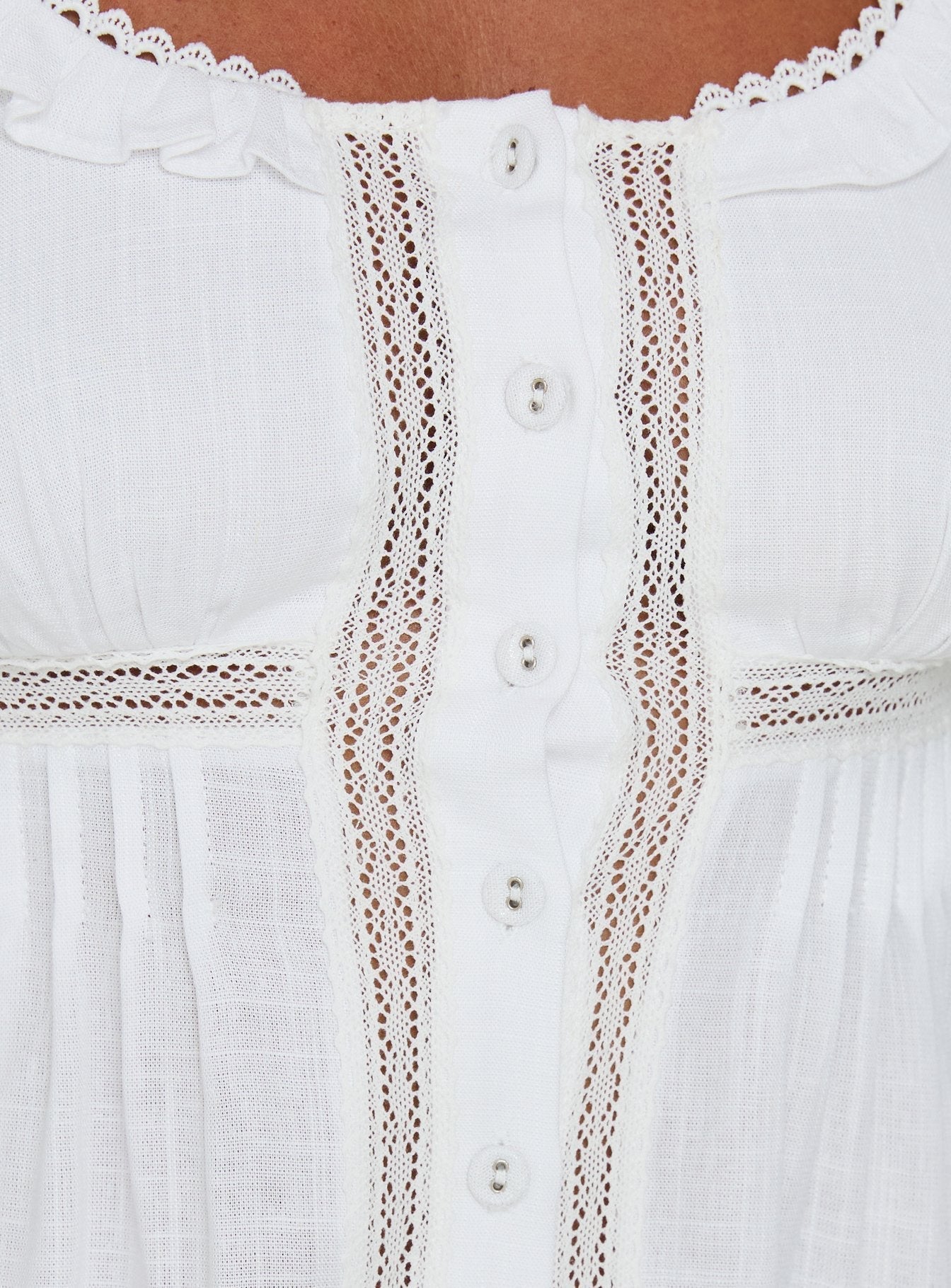 Indianah Pleat Lace Panel Mini Dress White