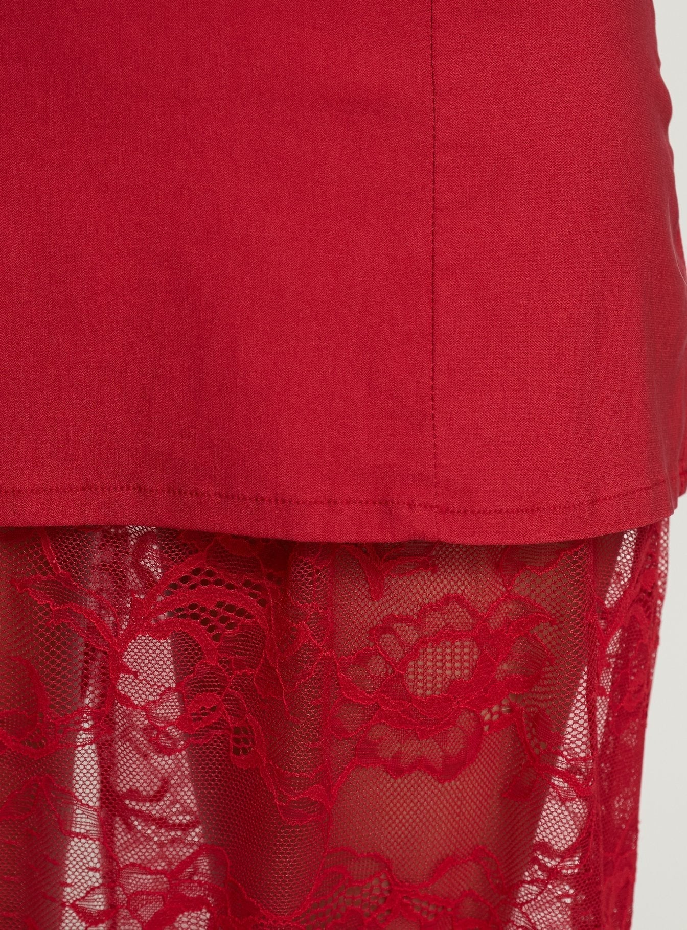 Aleda Sheer Lace Detail Strapless Maxi Dress Red