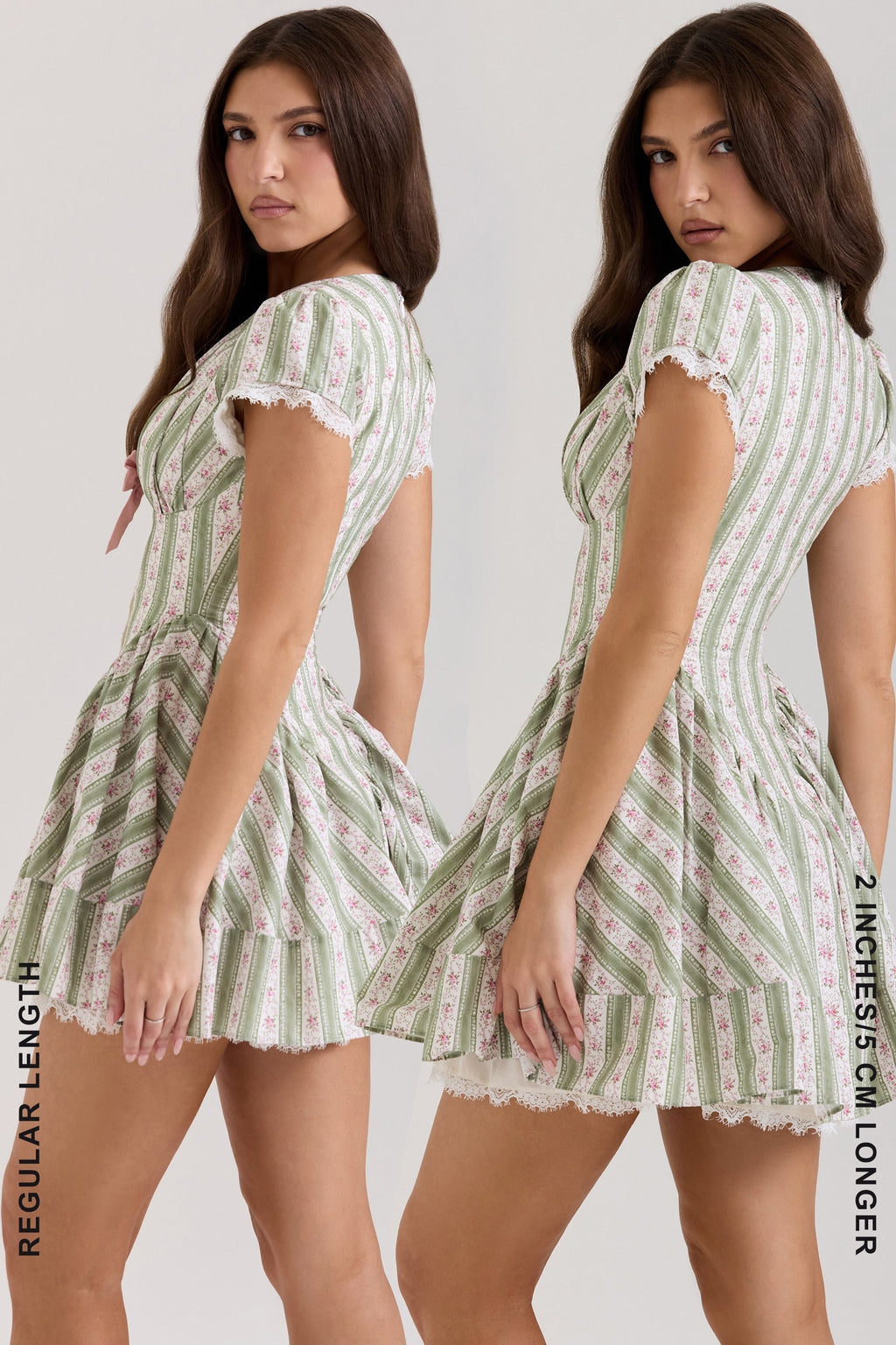 green stripe floral print stretch cotton mini dress