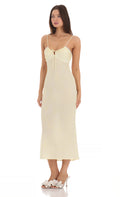 Lace Trim Front Tie Midi Dress in Yellow