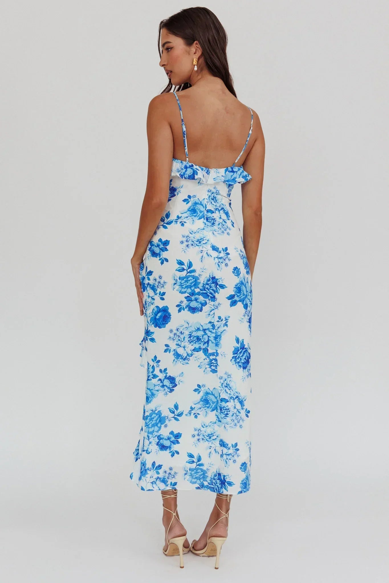 Silvana Frill Trim Maxi Dress Floral Blue