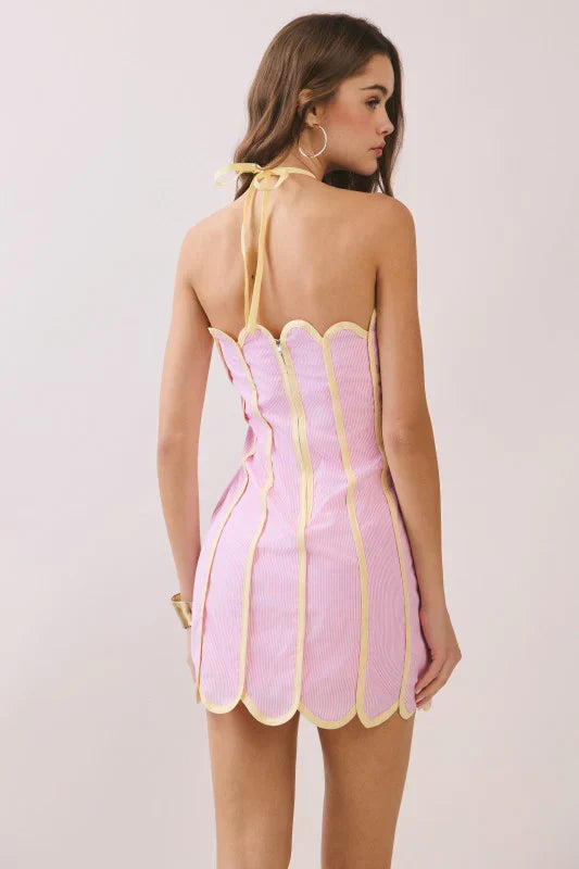 Lenny Scalloped Linen Halter Mini Dress