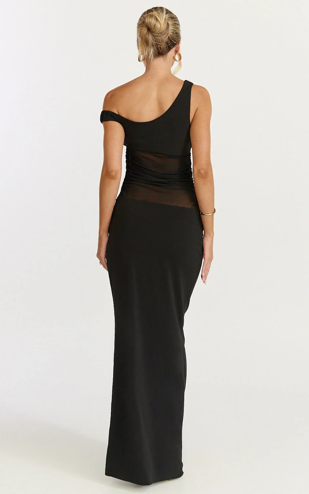 Elias Maxi Dress - Twisted One Shoulder Cowl Dropped Waist Dress in Black