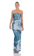 Floral Strapless Maxi Dress in Blue