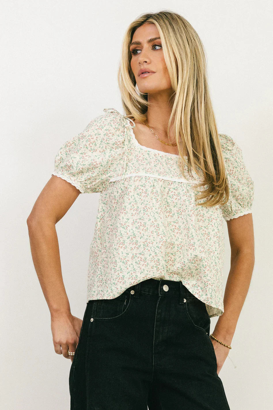 Peony Lace Trim Blouse in Blush