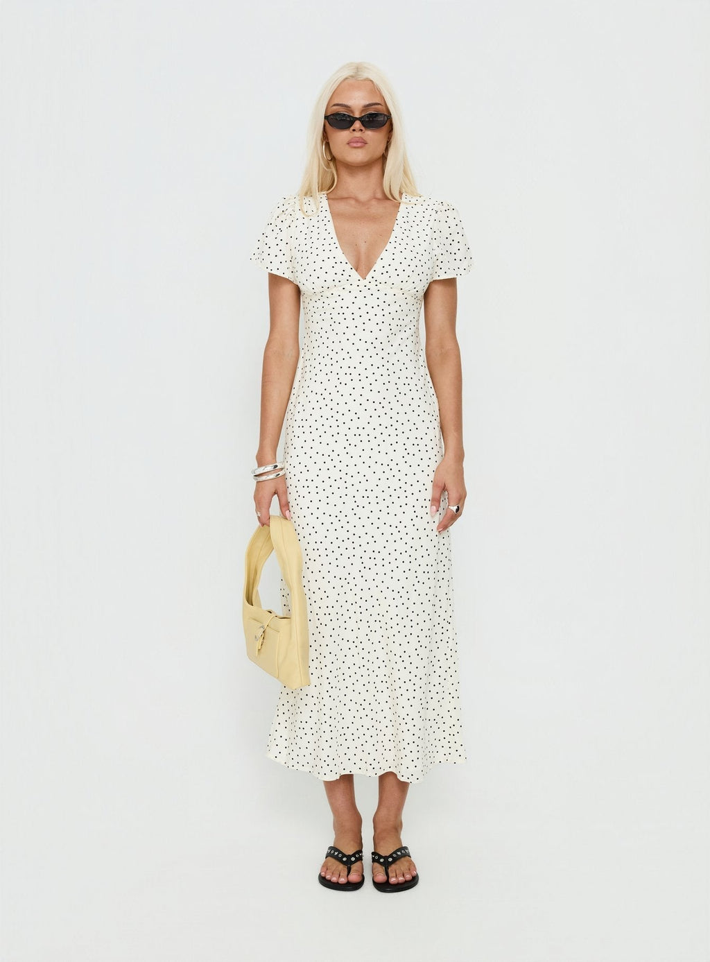 Mareiko V Neck Maxi Dress Cream Polka Dot