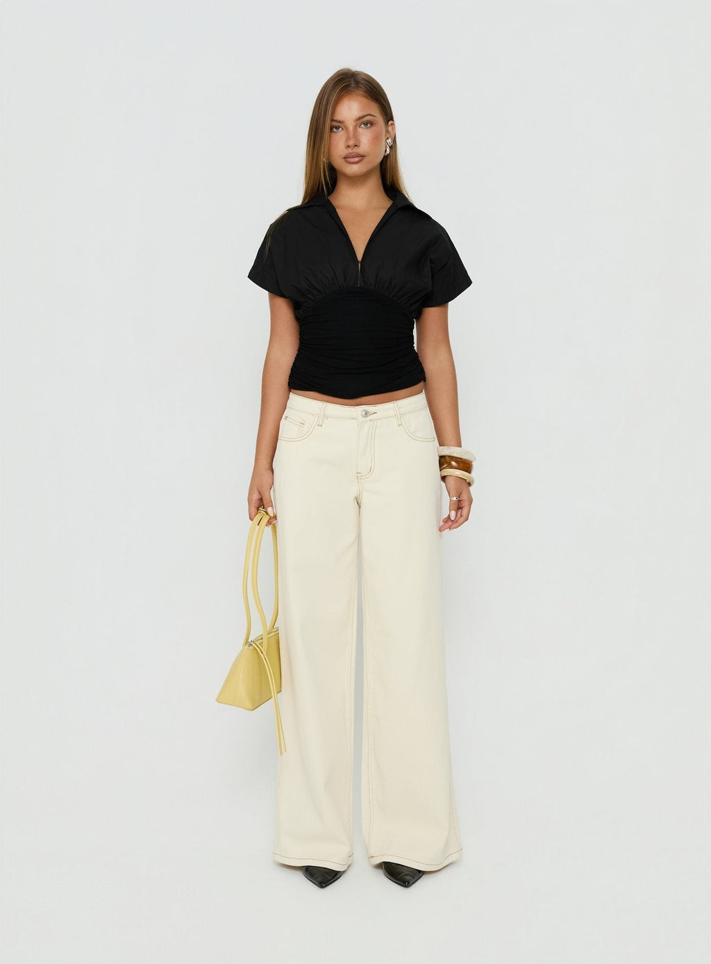 Ramos Low Rise Wide Leg Jeans Cream