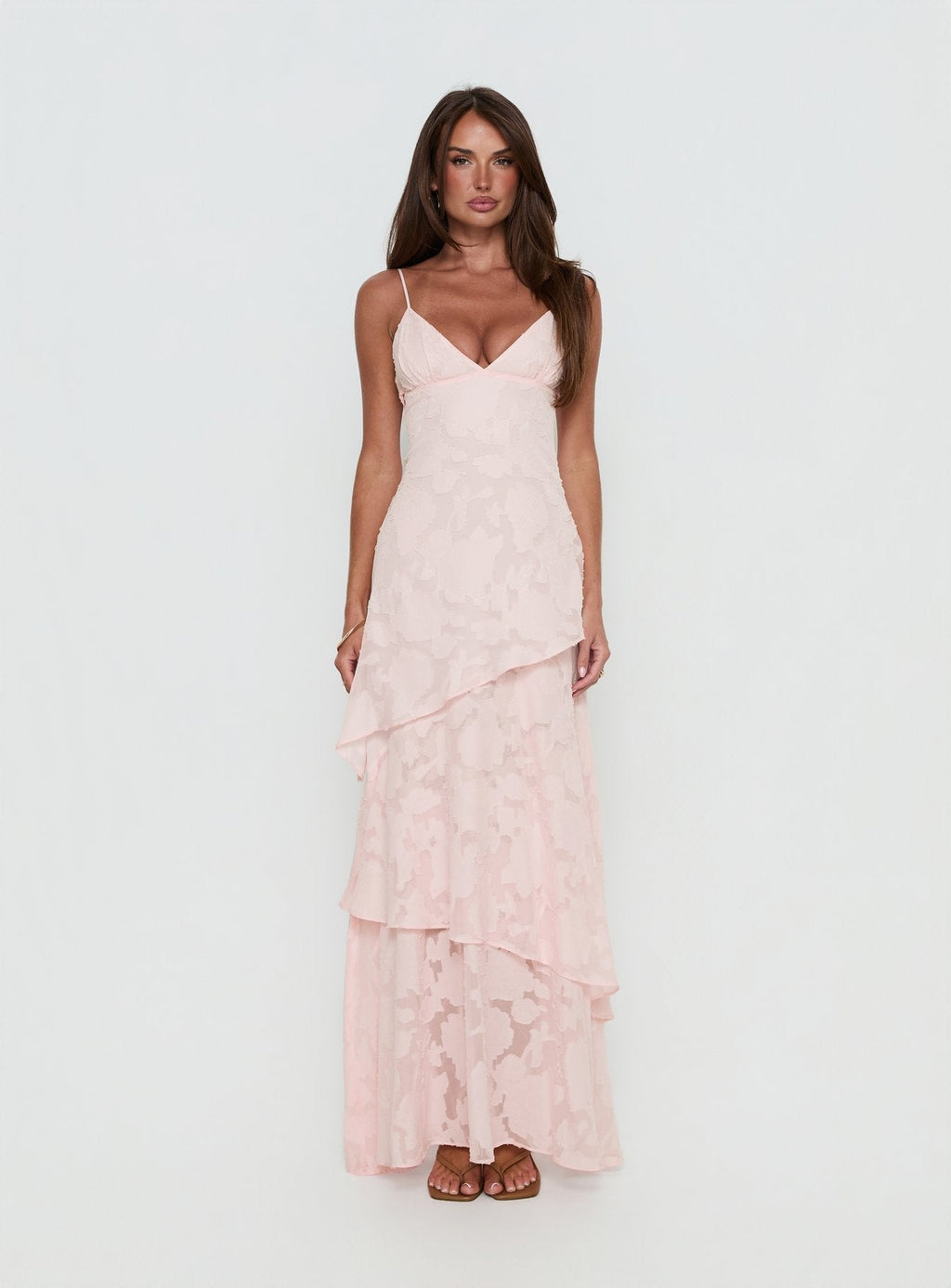 Lyricah Tiered Tie Back Maxi Dress Pink