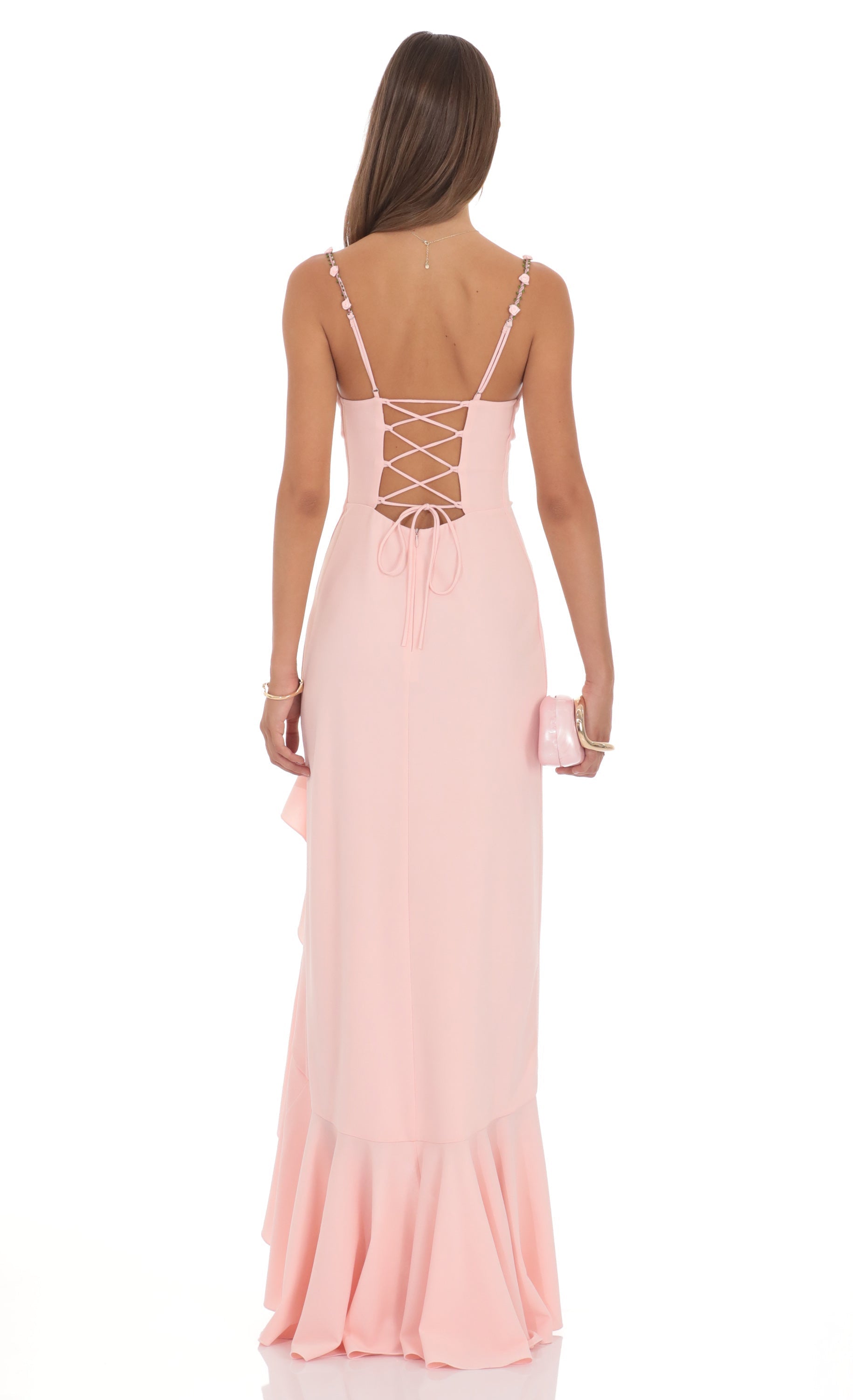 Ruffle Maxi Dress in Soft Pink