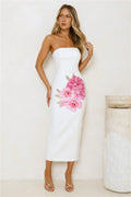 Floral Sparkle Strapless Midi Dress White