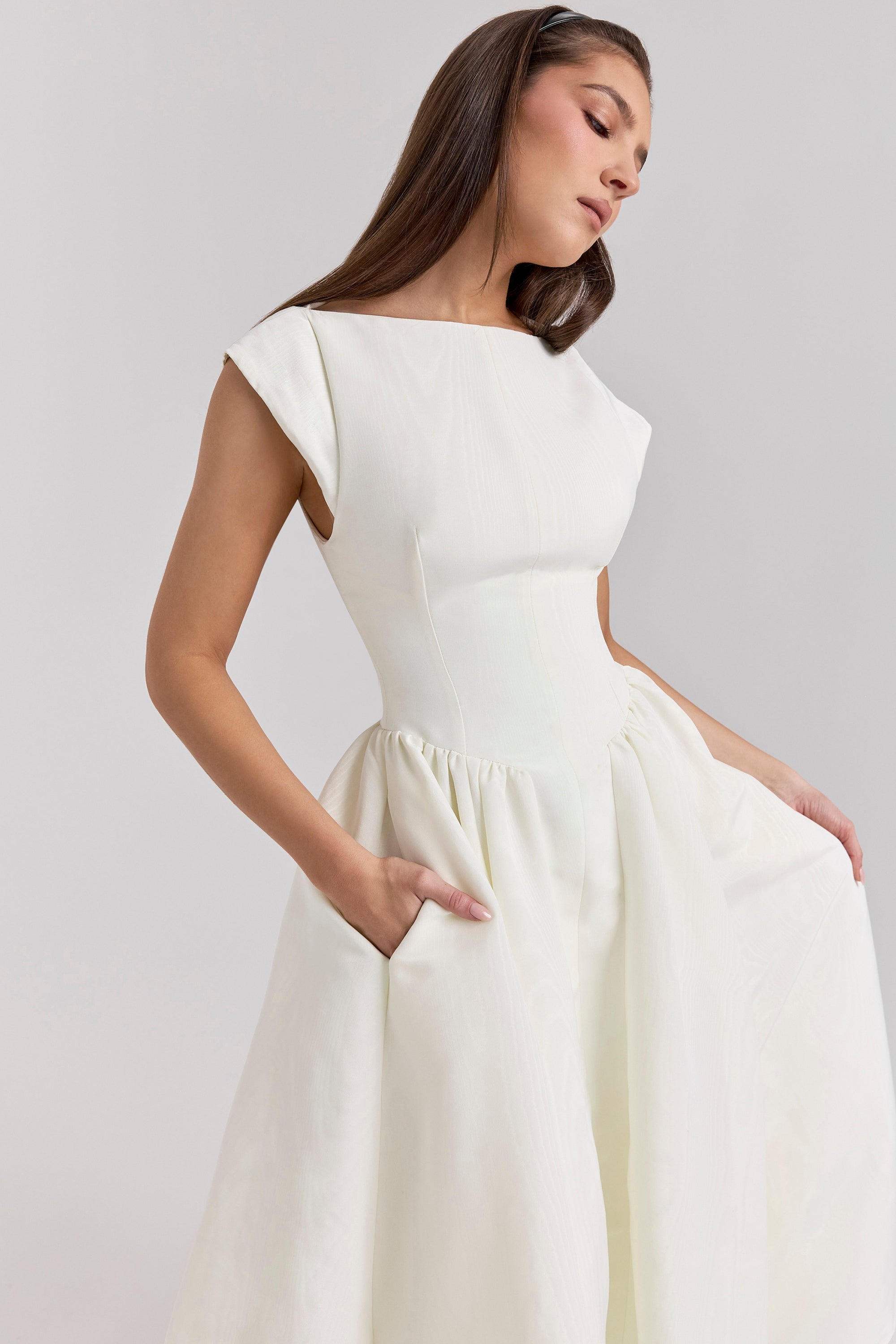 ivory moire satin midi dress