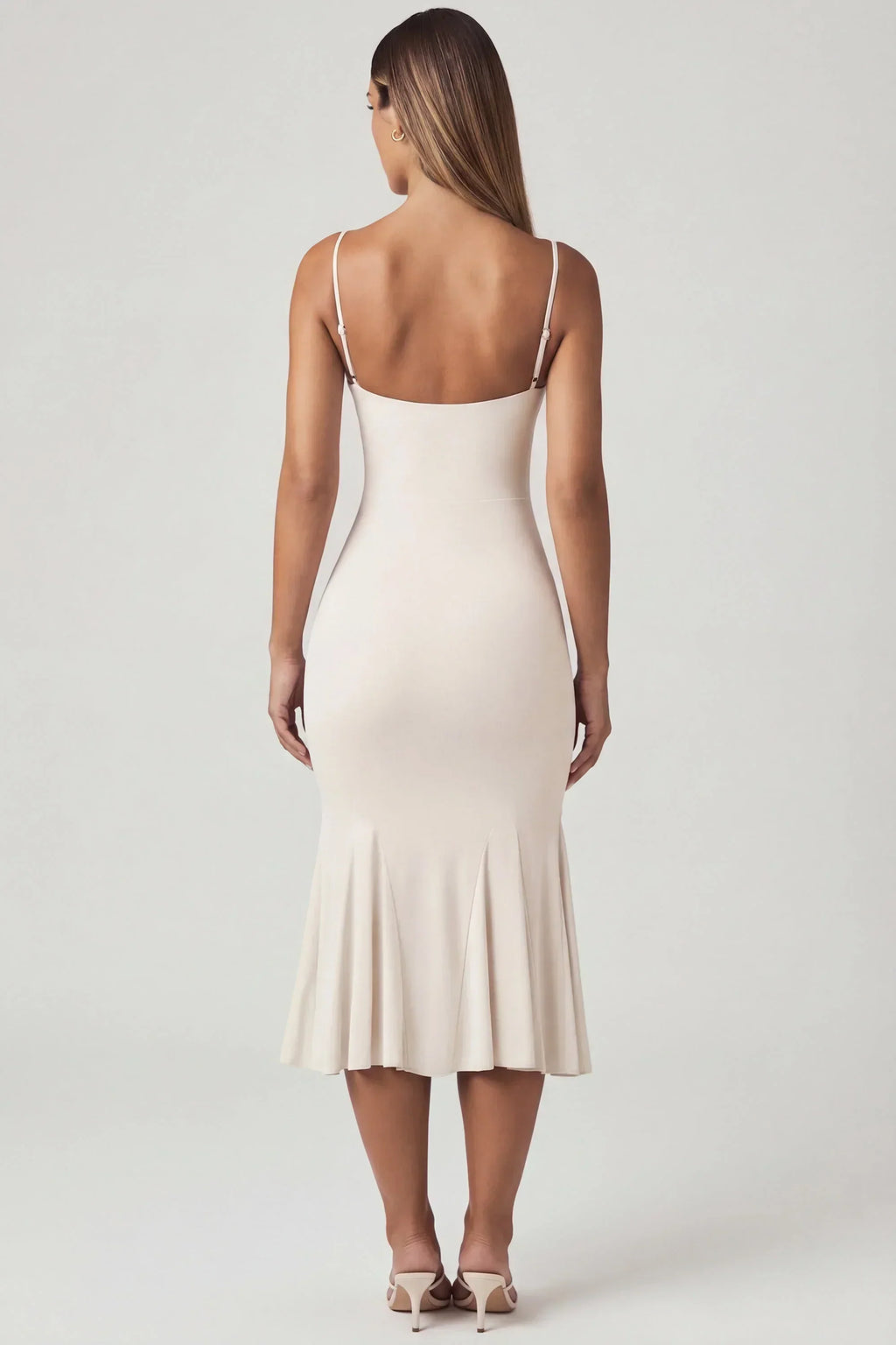 V-Neck Godet  Midaxi Dress in Ivory
