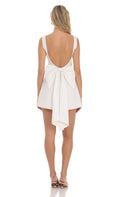High Neck Back Bow Dress in White