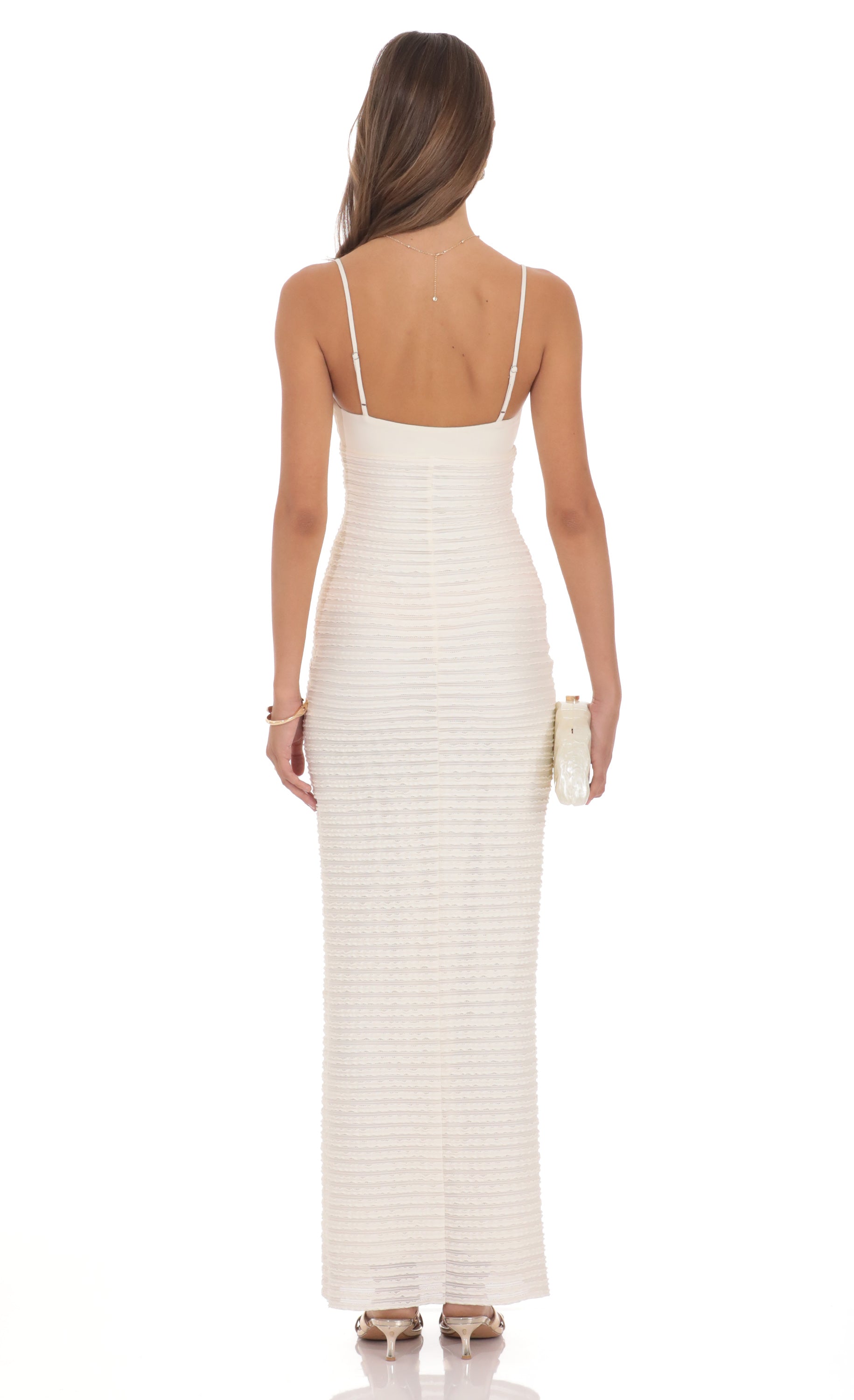 Strapless Ruched Textured Maxi Dress in Ivory