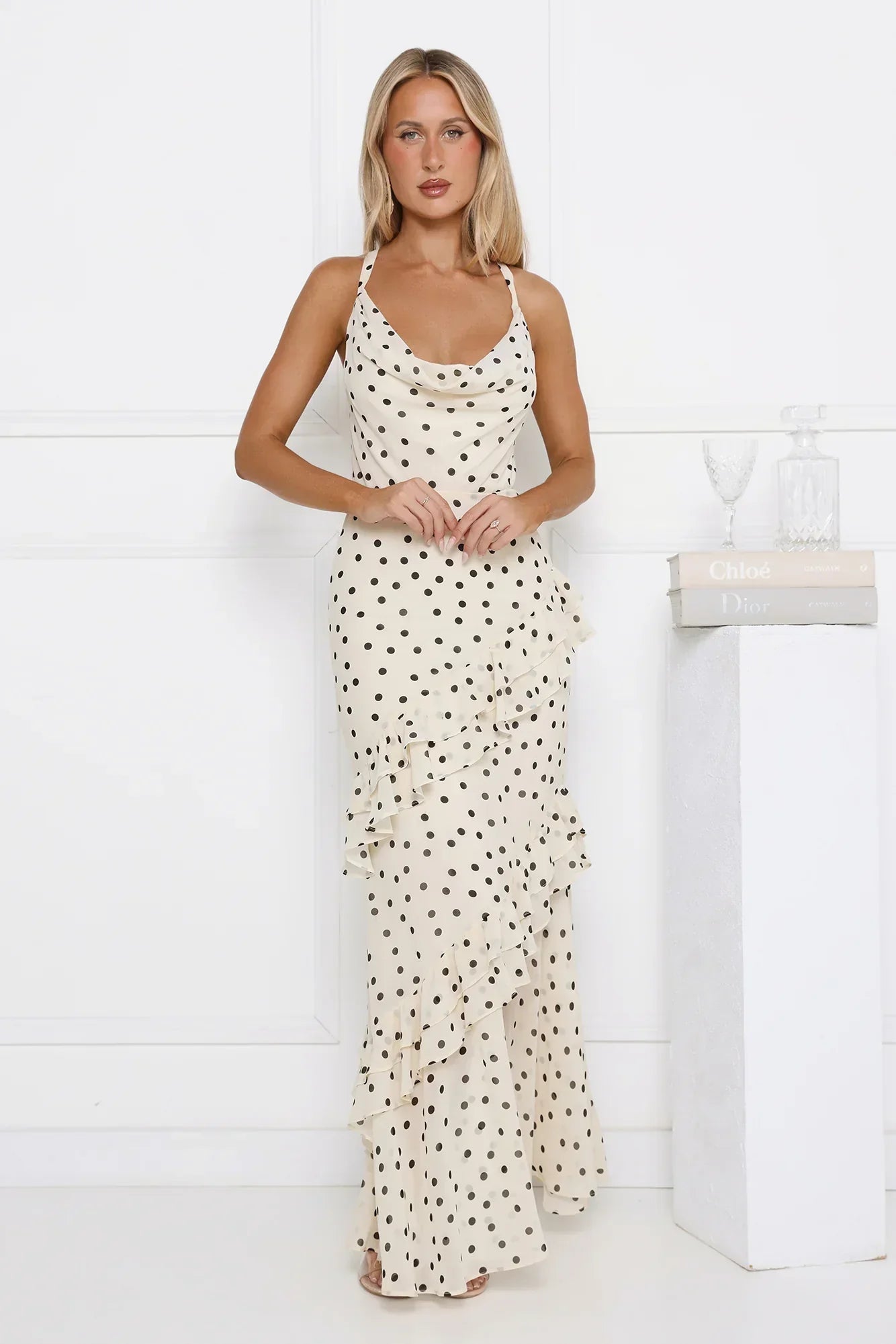 Trends To Come Polka Dot Maxi Dress Cream