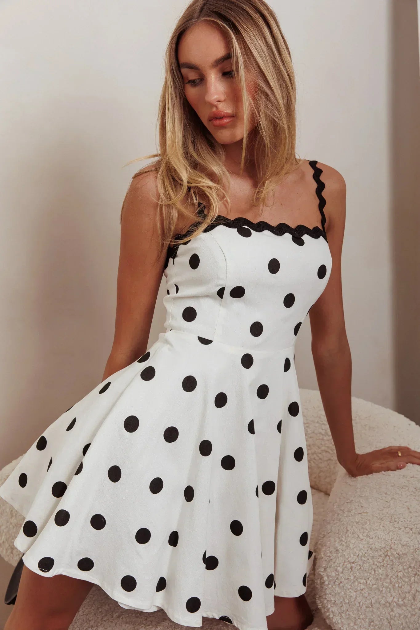 Won Me Over Polka Dot Ric Rac Mini Dress White
