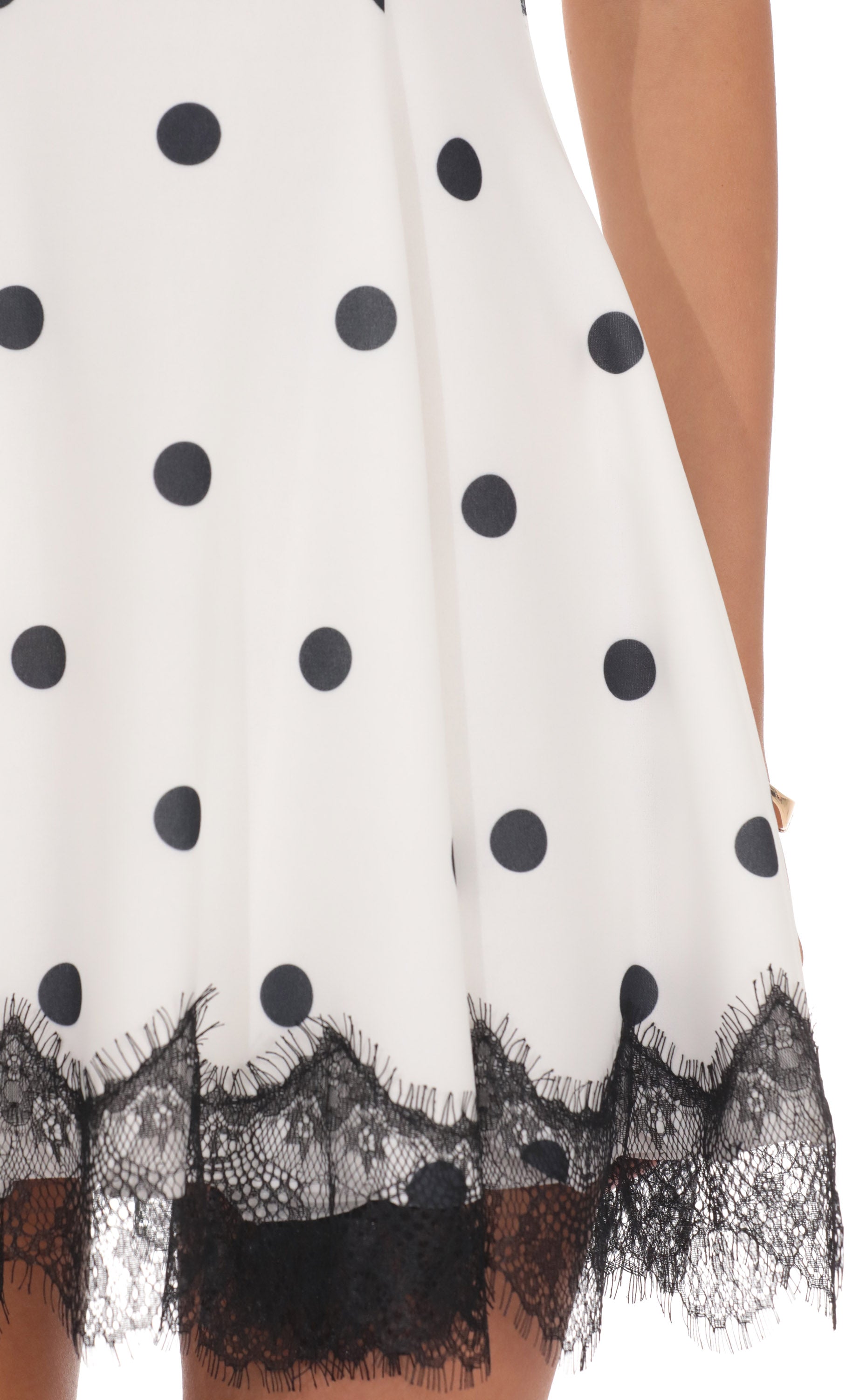 Polka Dot Mini Dress with Lace Trim Hem