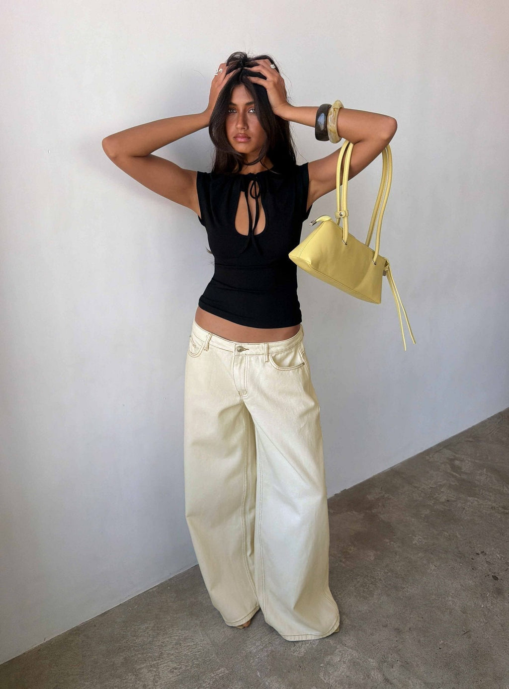 Ramos Low Rise Wide Leg Jeans Cream