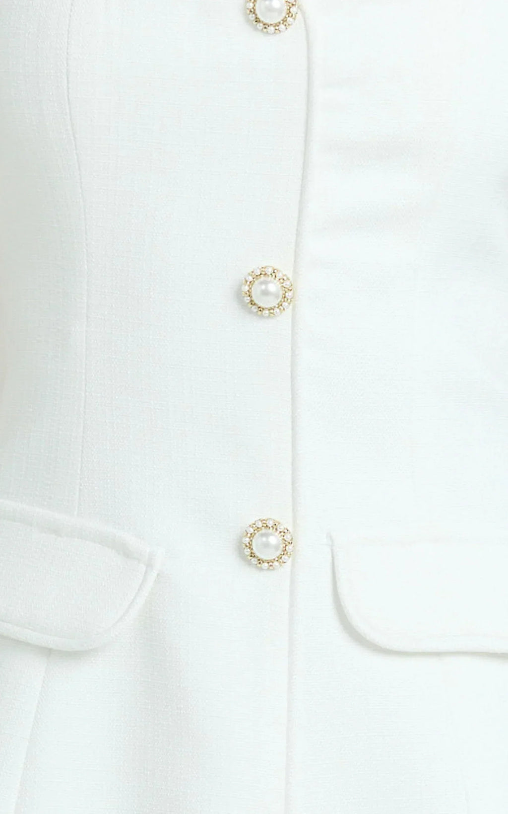 Patsy Mini Dress - Boucle Cap Sleeve Button Front Fitted Dress in White