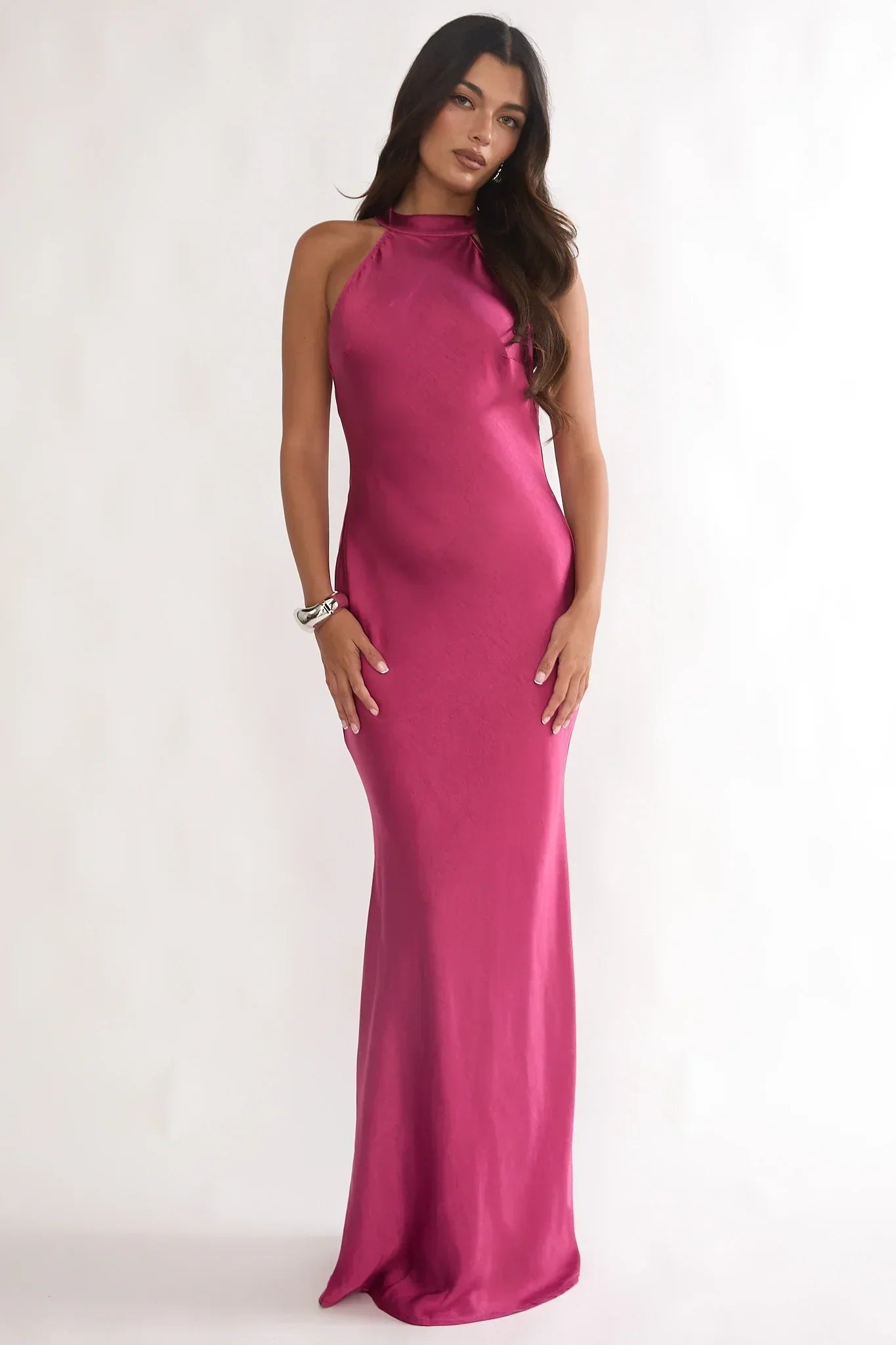 Saphirra Open Cowl Back Maxi Dress Berry