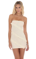Strapless Lace Ruffle Dress in Ivory