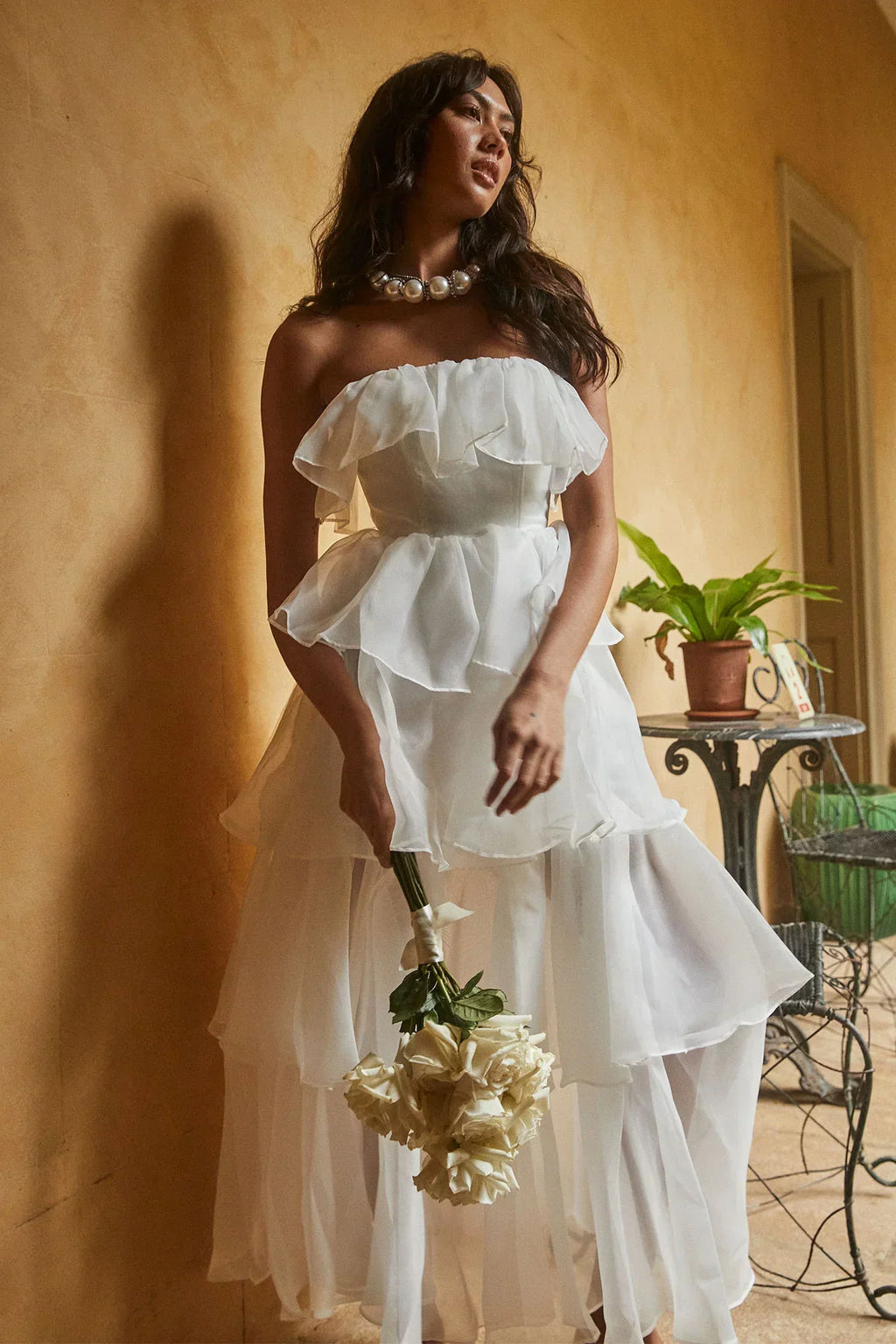 Oceana Layered Ruffle Maxi Dress White