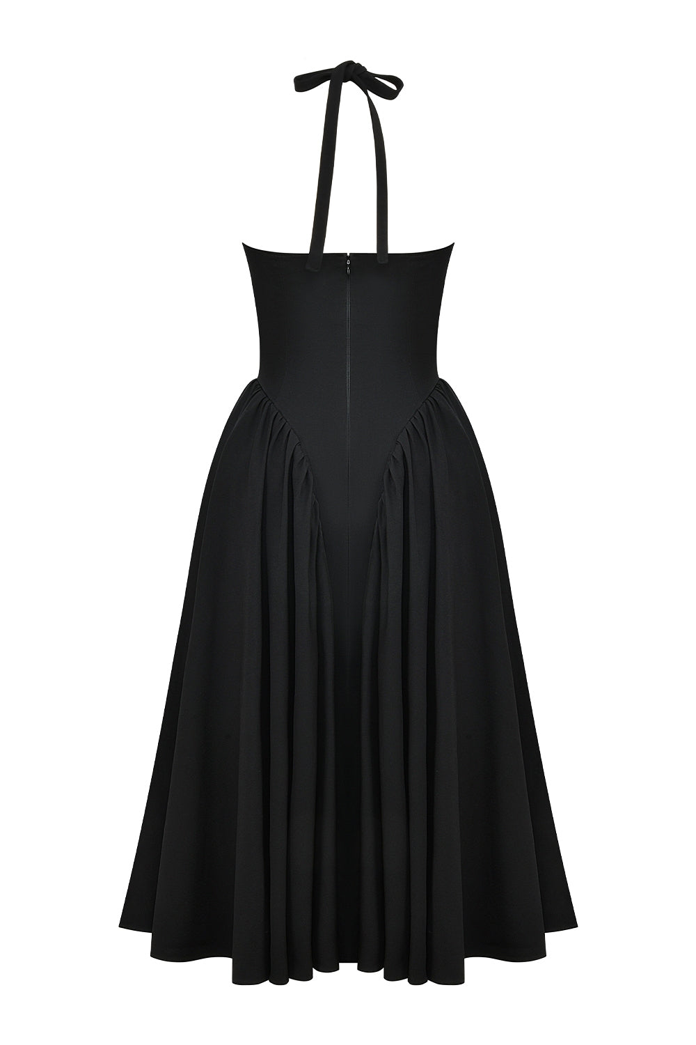 black twill halter midi dress