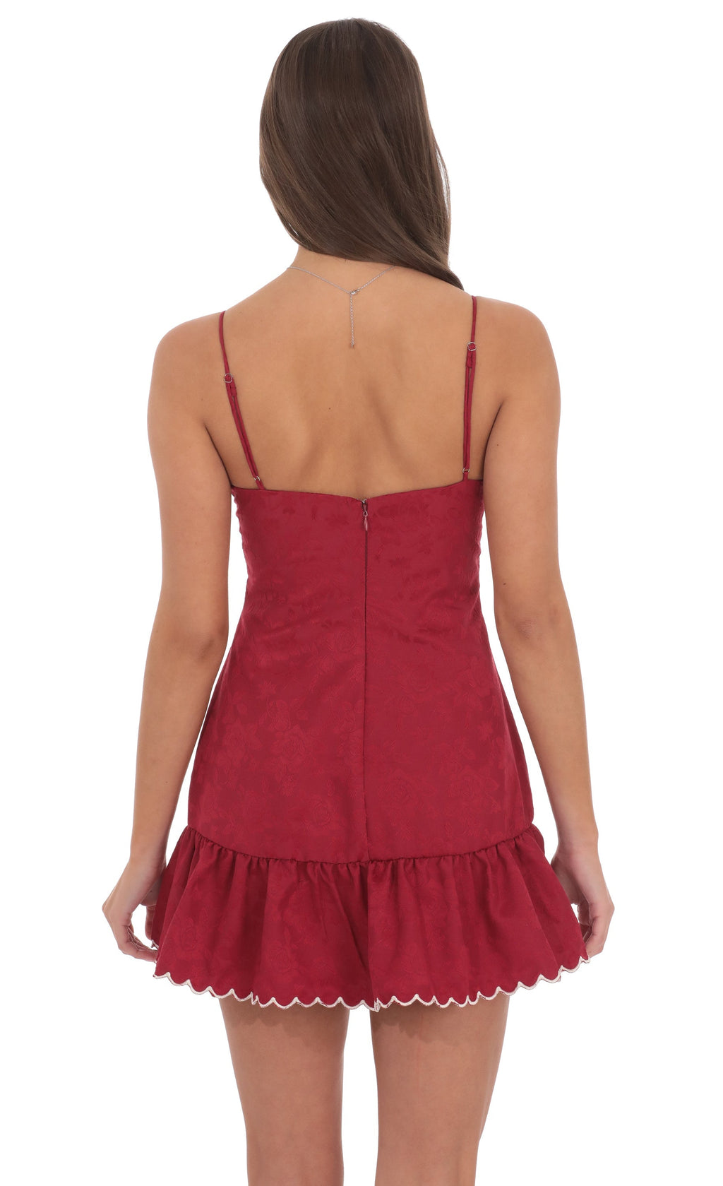 Jacquard Scallop Ruffle Dress in Red