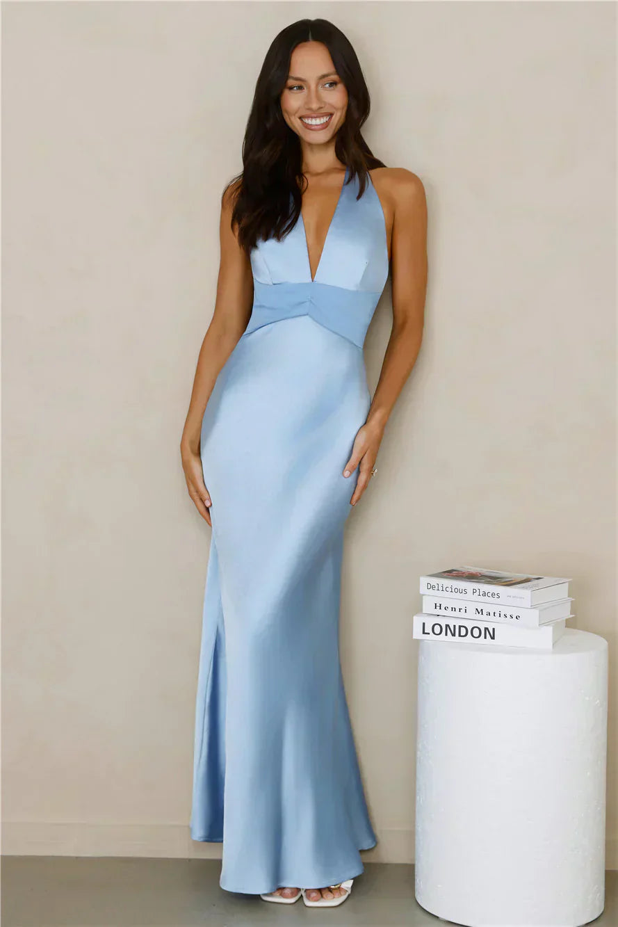 Spiced Sunset Satin Halter Maxi Dress