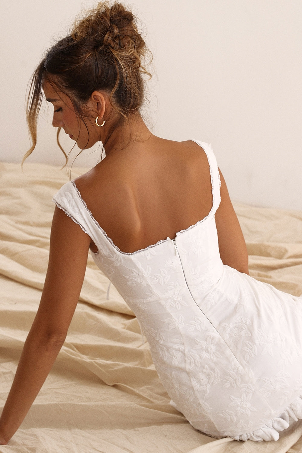 white embroidered mini dress