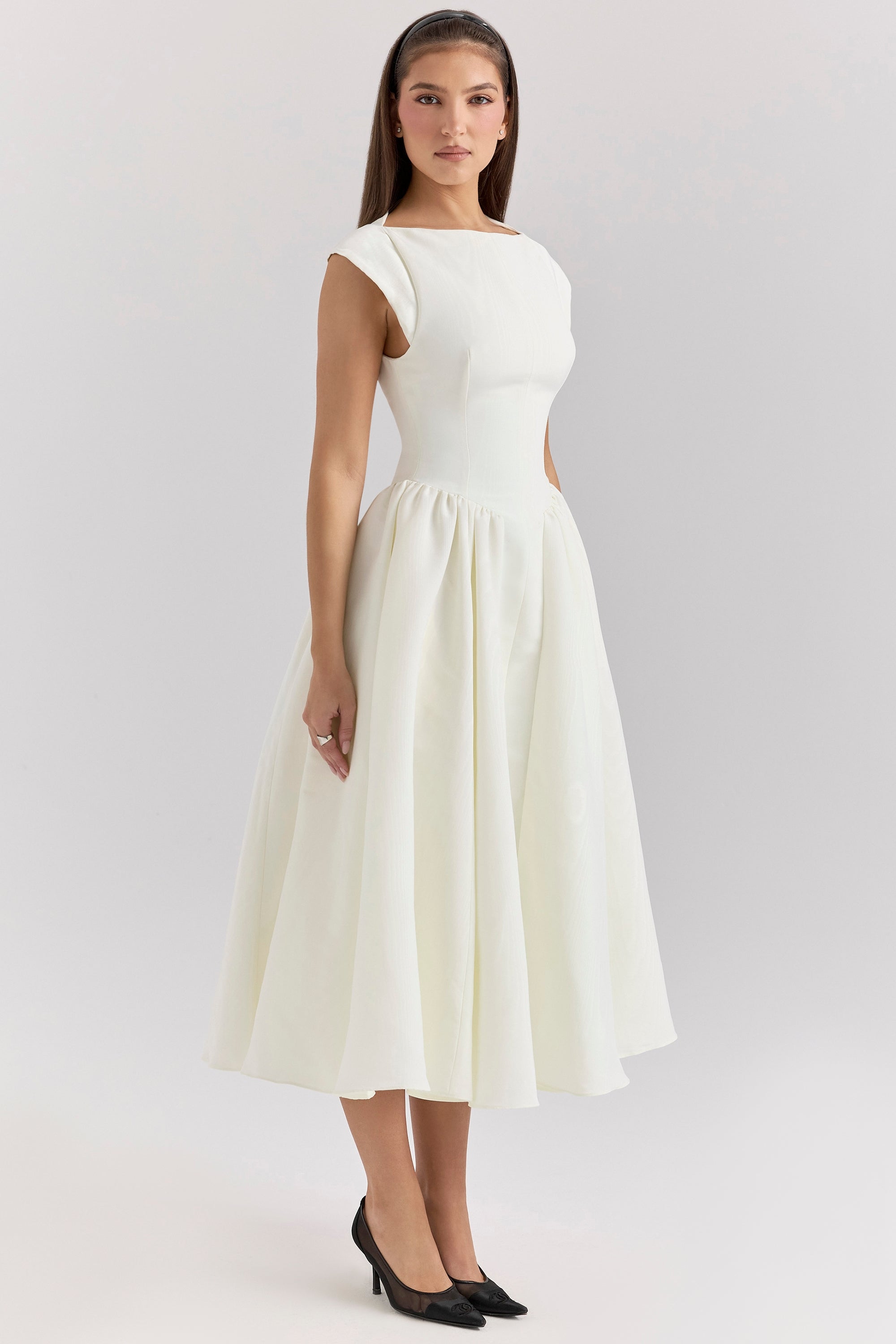ivory moire satin midi dress