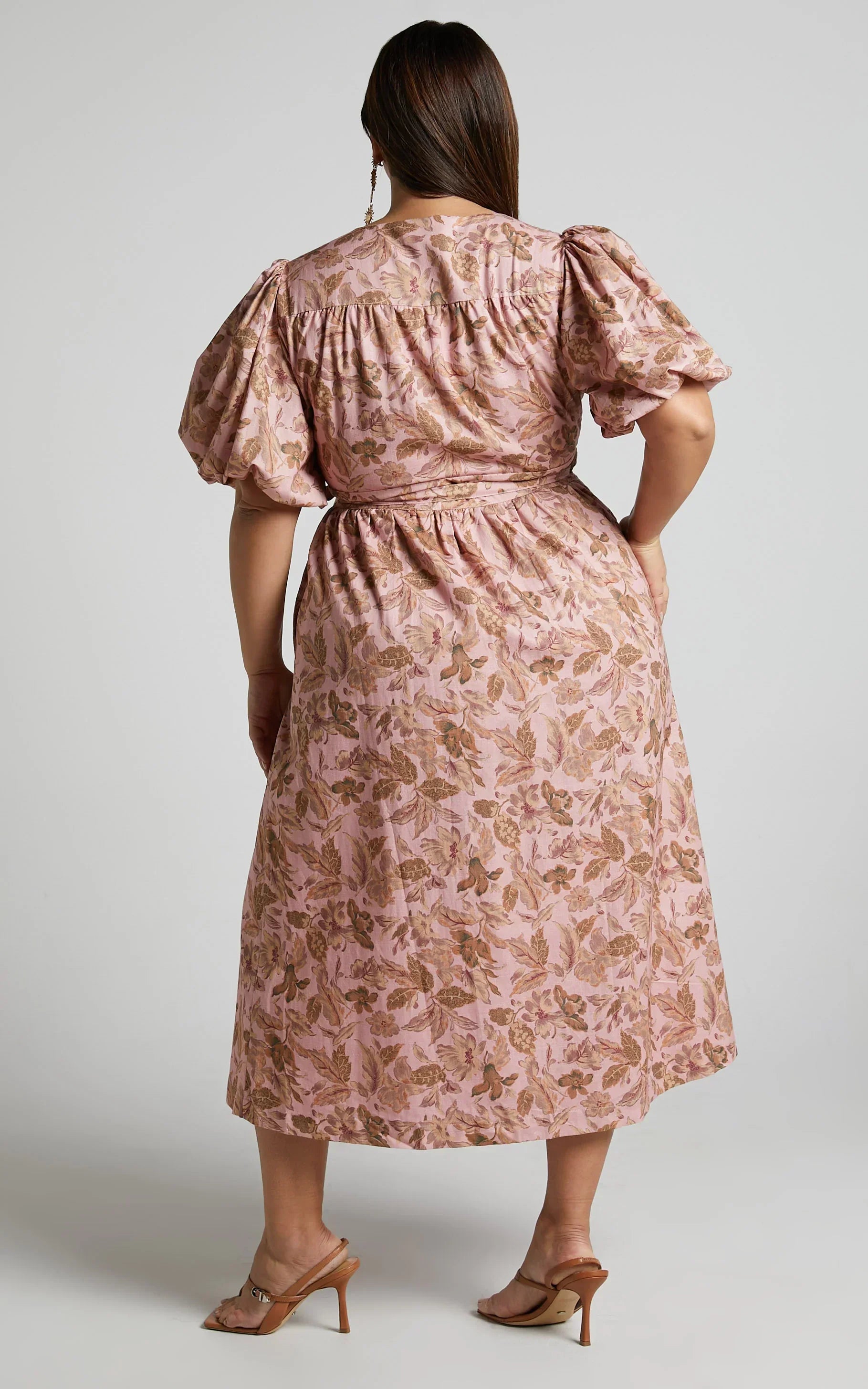 Amalie The Label - Franc Linen Puff Sleeve Wrap Midi Linen Dress - Int