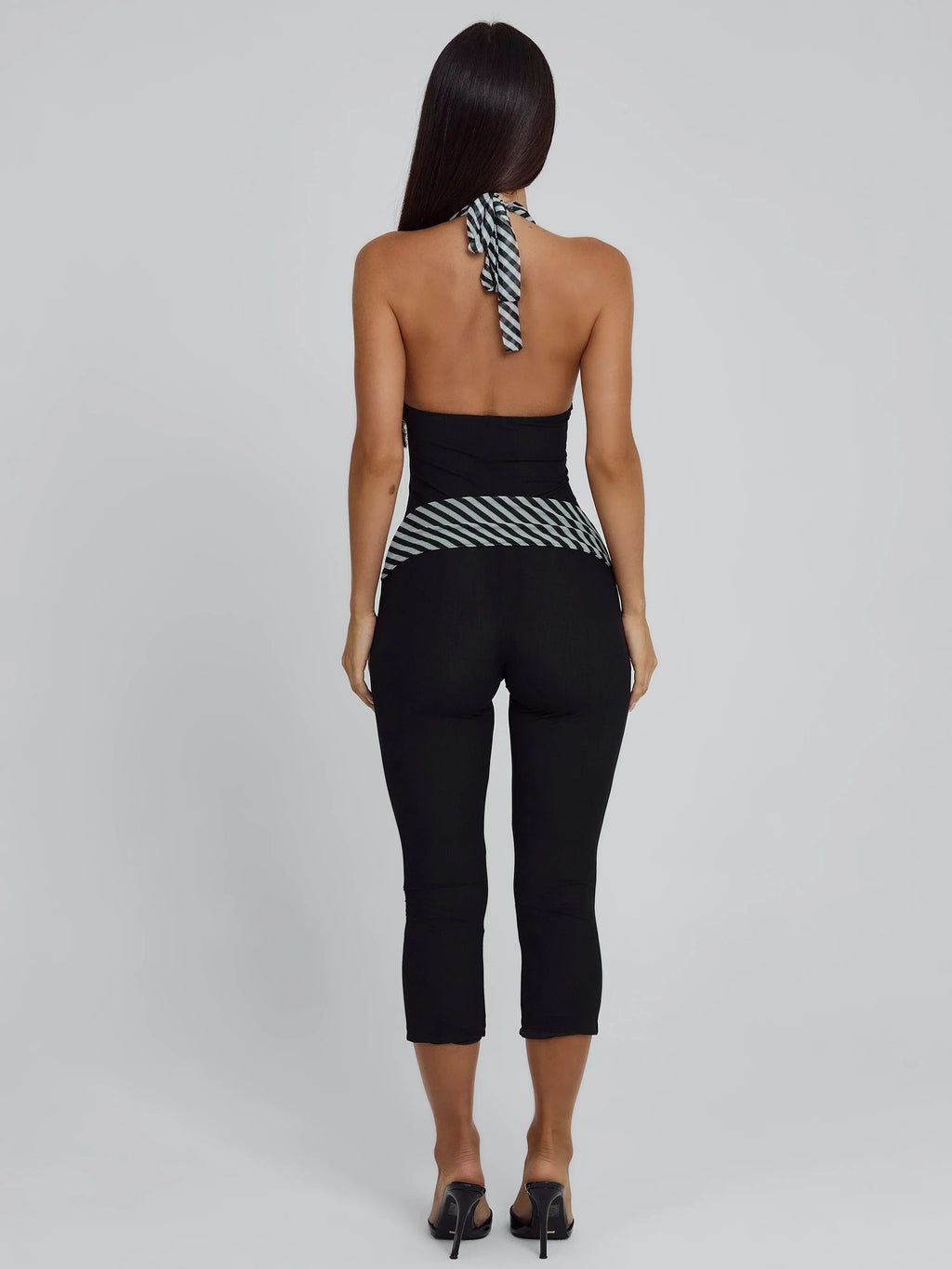 Lucy's MALANI CAPRI JUMPSUIT BLACK STRIPE