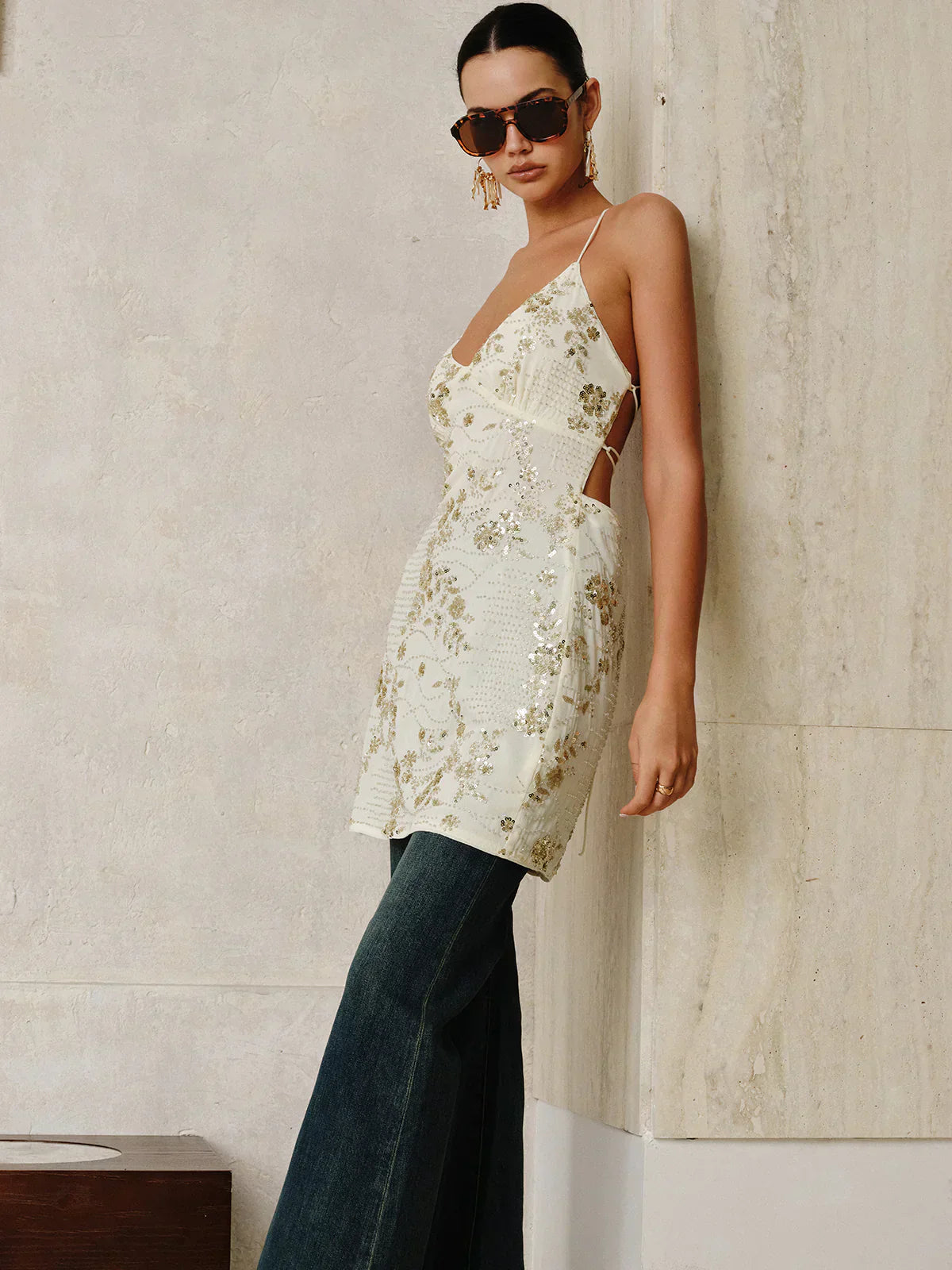 Sequin Cami Dress with Crisscross Back Tie