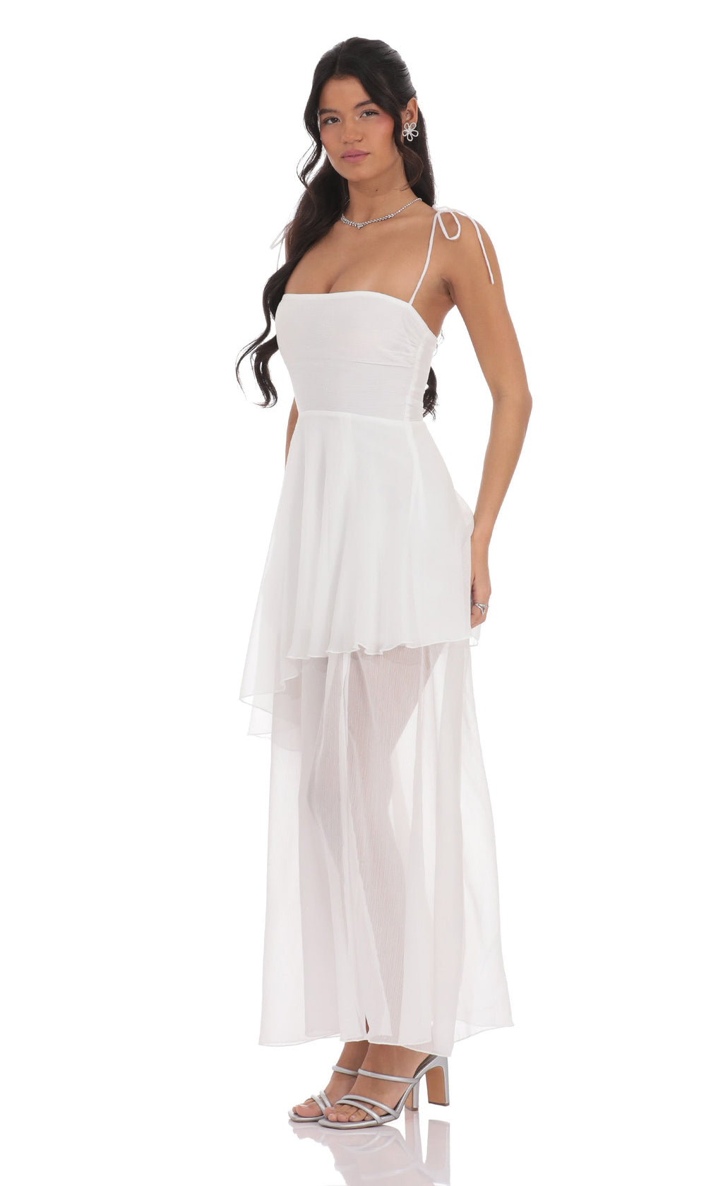 Flow Shimmer A-line Maxi Dress in White