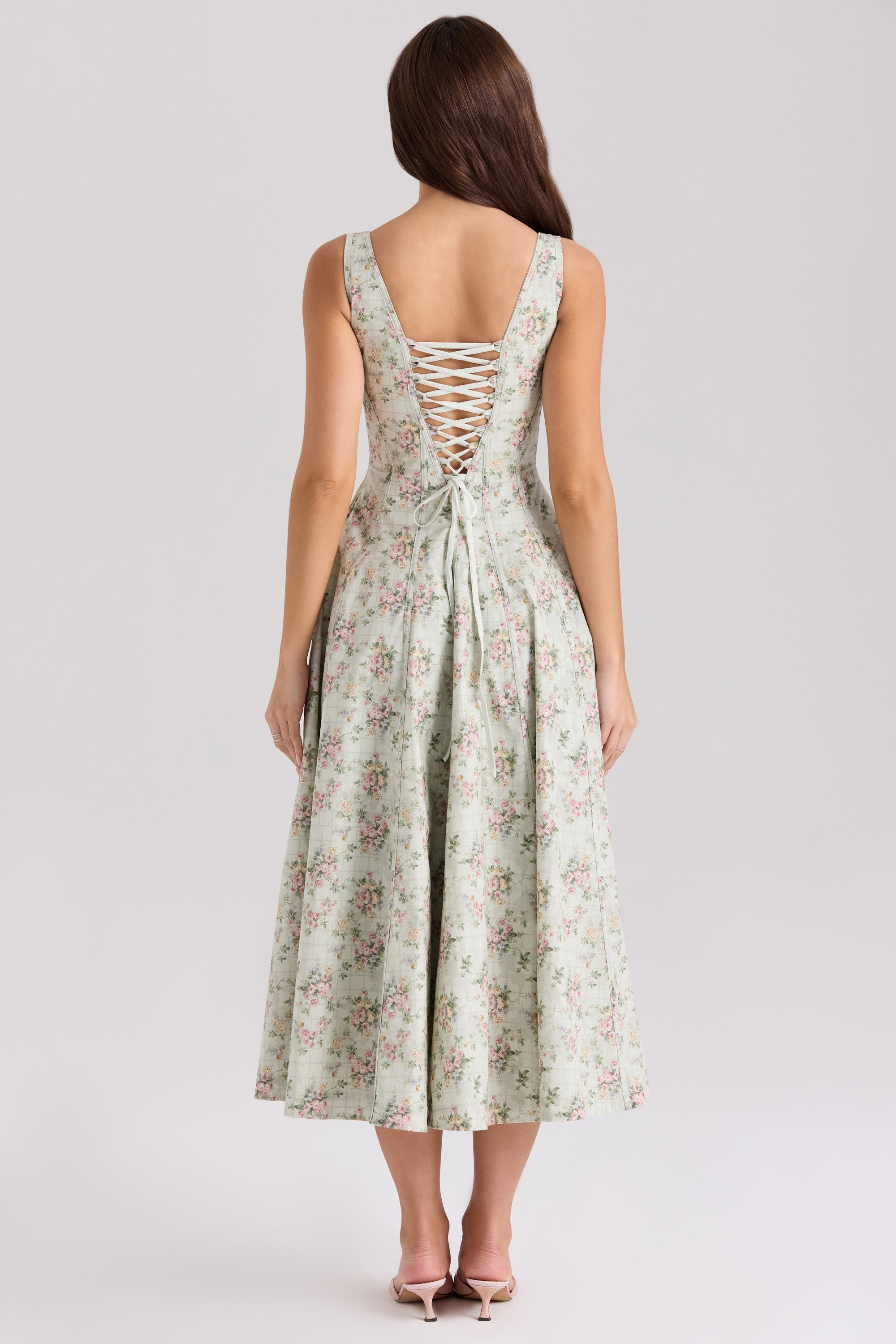 sage floral print cotton midi dress