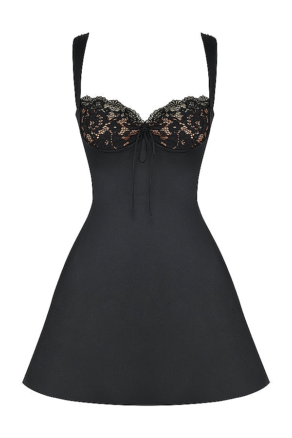 black satin and lace mini dress
