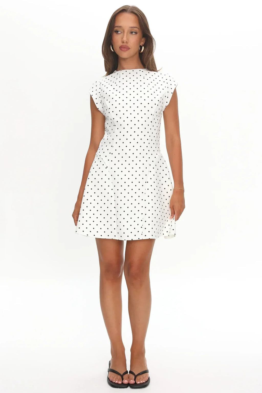 Aristos Cap Sleeve Mini Dress Polka Dot White
