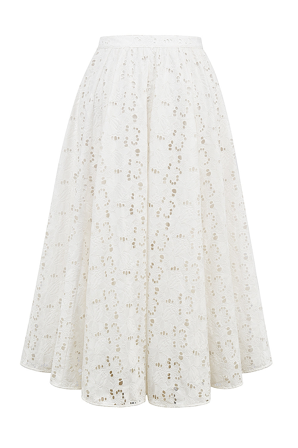 White Broderie Anglais Midi Skirt