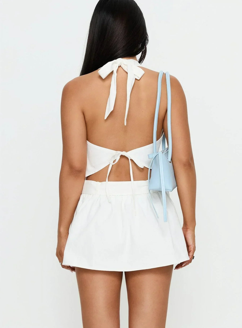 Rhoda Halter Buckle Mini Dress White