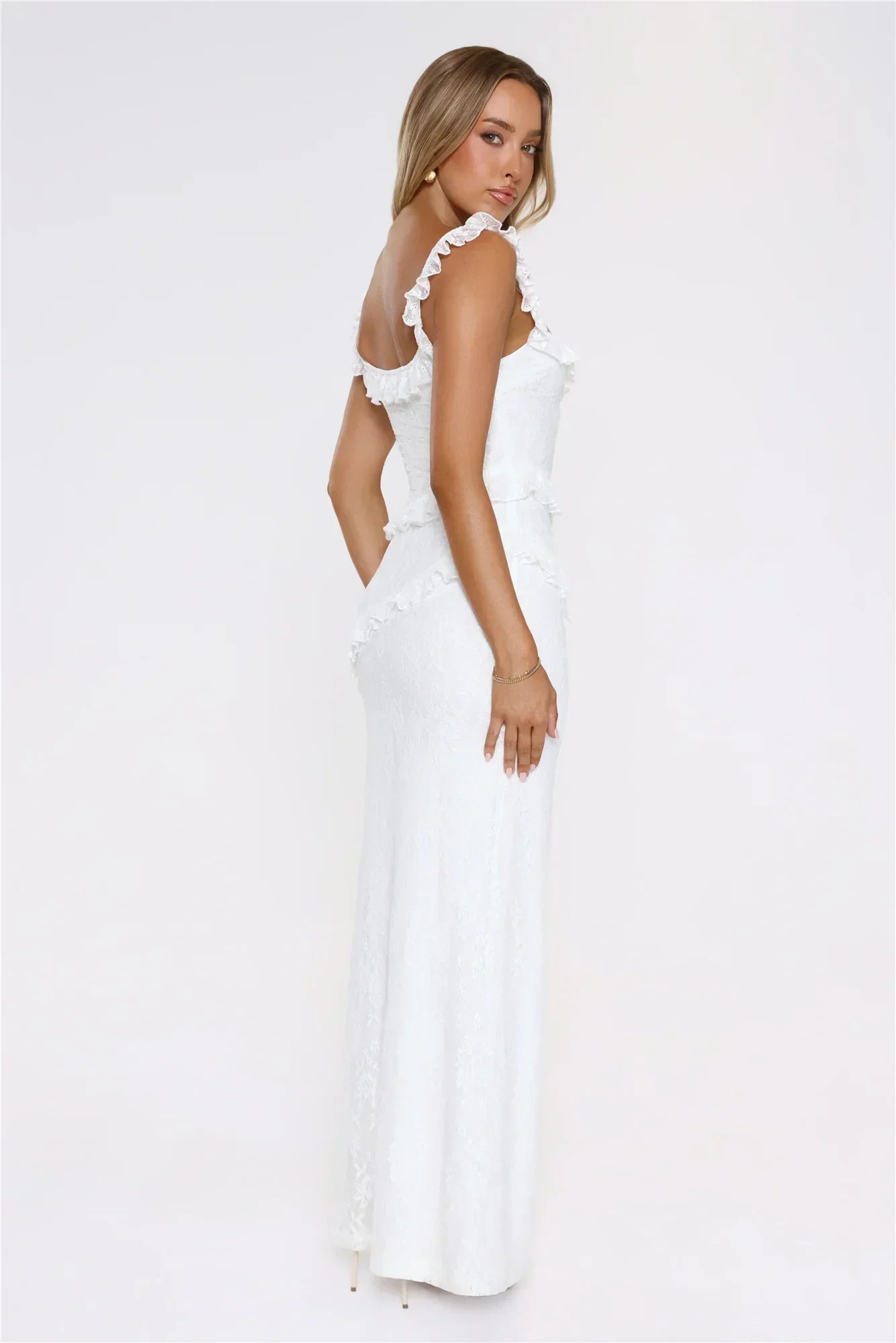 Golden Dusk Lace Maxi Dress White
