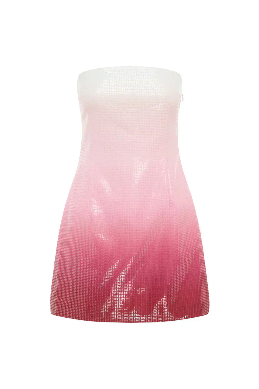 IBIZA STRAPLESS SEQUIN MINI DRESS - STRAWBERRY SHORTCAKE OMBRE