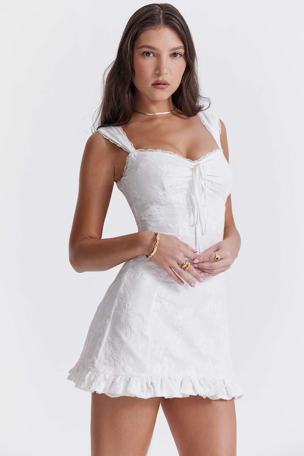 white embroidered mini dress