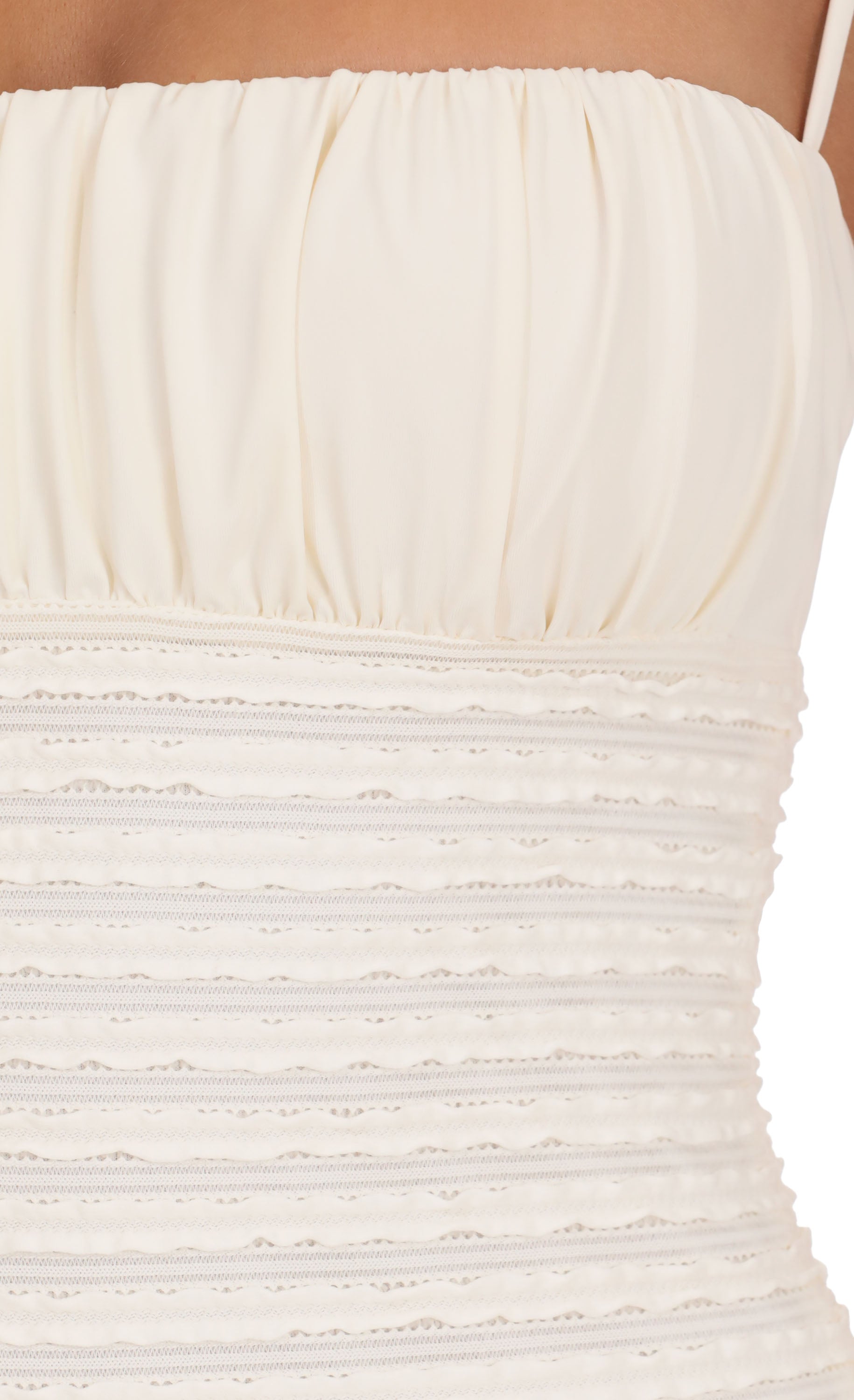 Strapless Ruched Textured Maxi Dress in Ivory