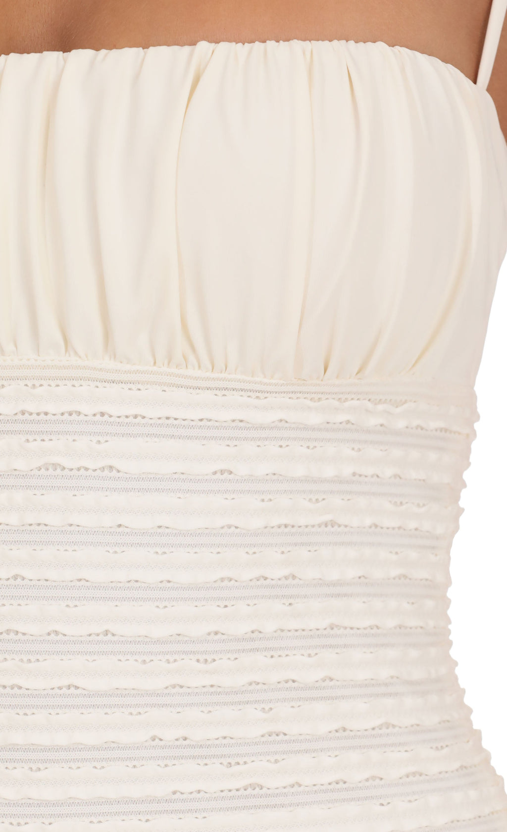 Strapless Ruched Textured Maxi Dress in Ivory
