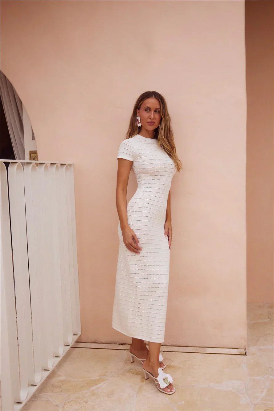 Adventures In Paradise Short Sleeve Knit Maxi Dress White