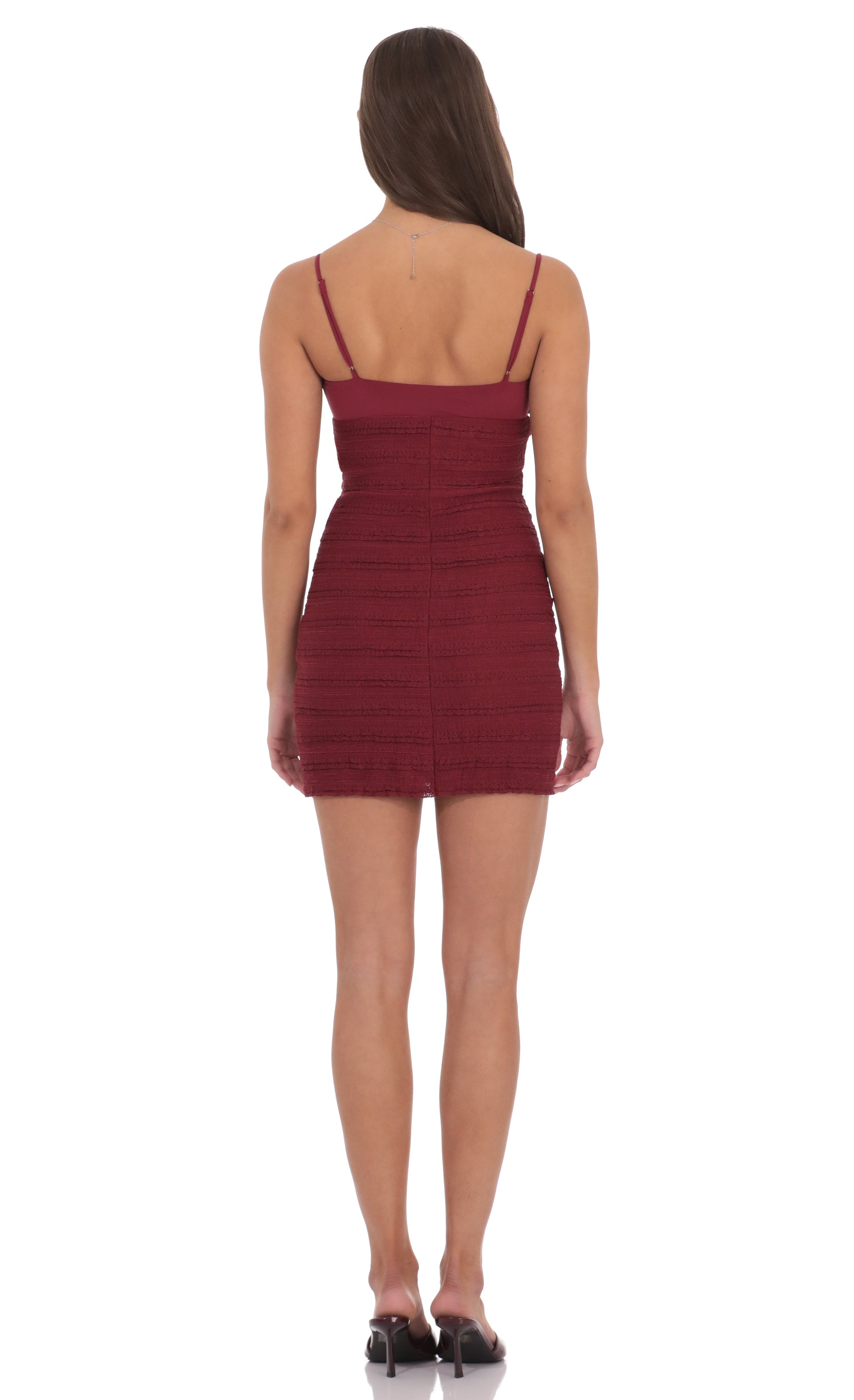 Crinkle Bodycon Dress in Burgundy