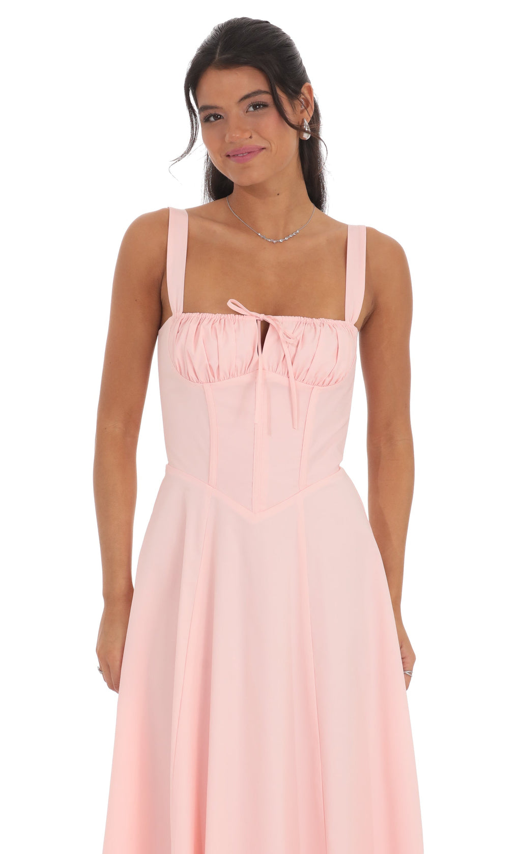 Ruched Corset Midi Dress in Pink