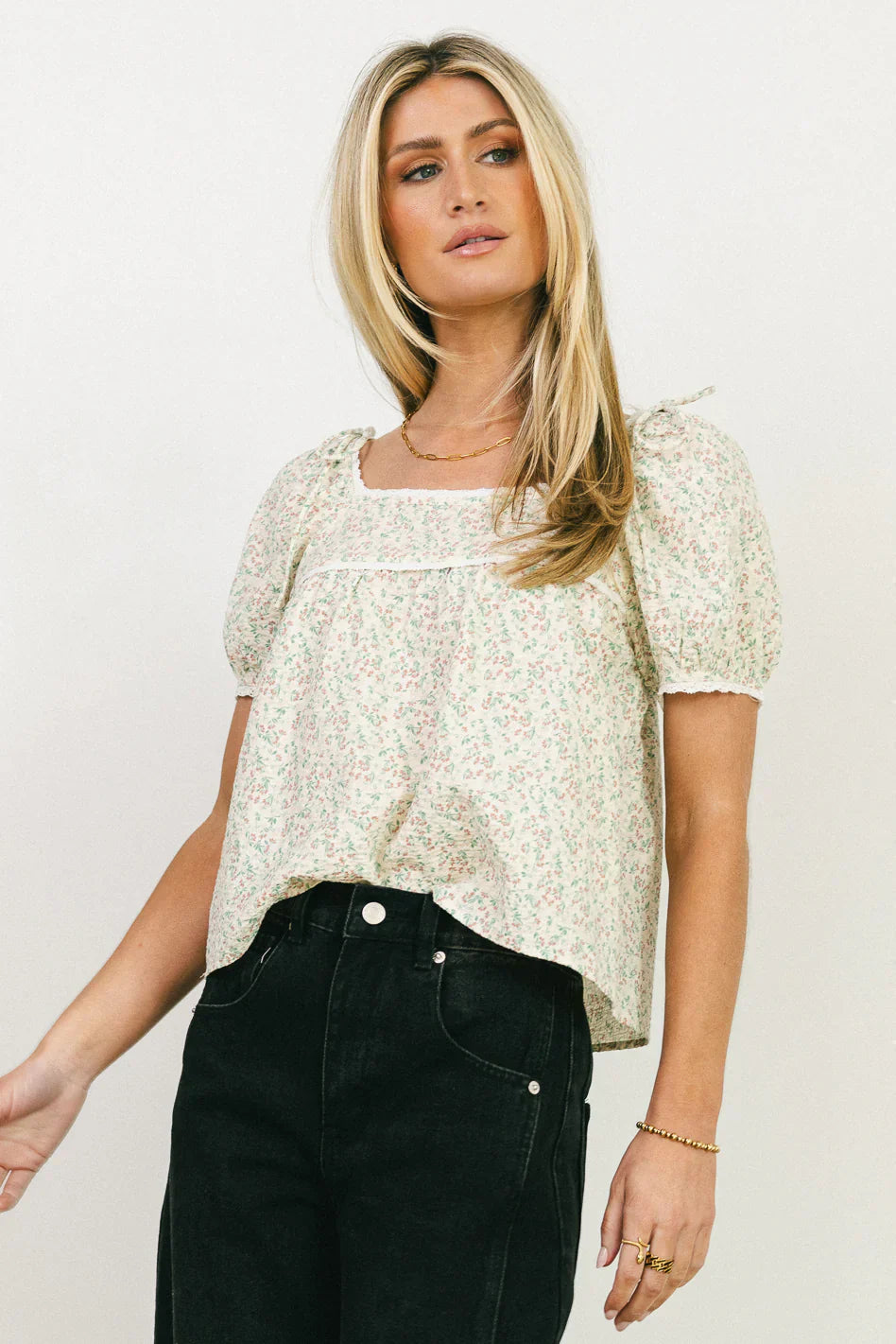 Peony Lace Trim Blouse in Blush