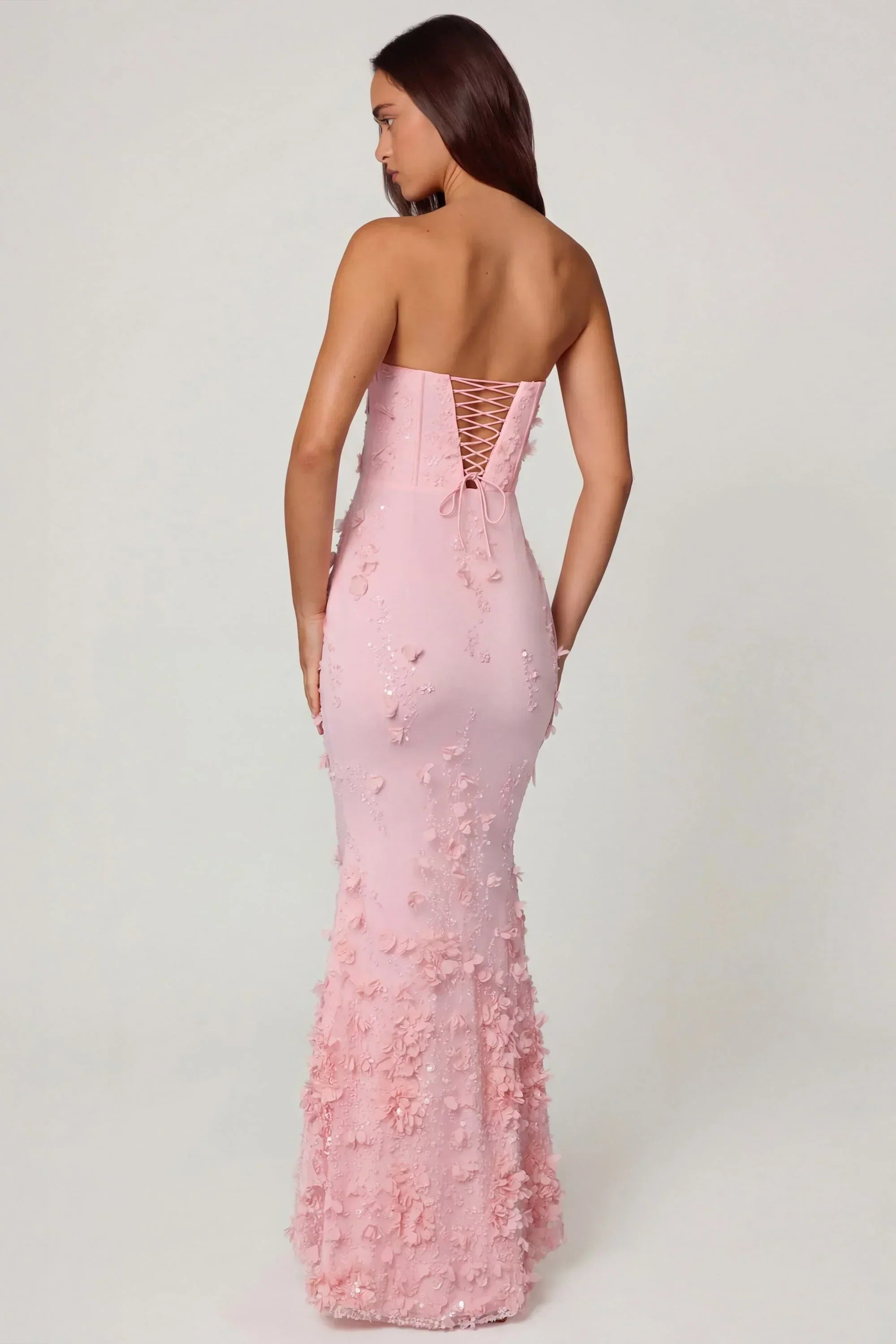 Lace-Up Corset Maxi Dress in Soft Pink